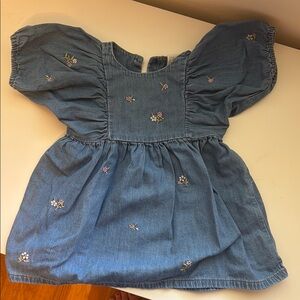 H&M Blue Embellished Ruffled Dress with Puff Sleeves